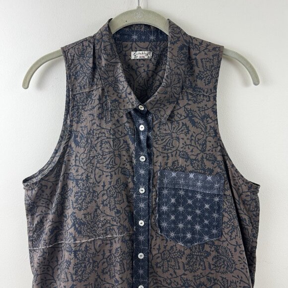 Free People Make My Day Button Front Western Style Sleep Shirt Sz XS Blue Brown - Picture 3 of 14